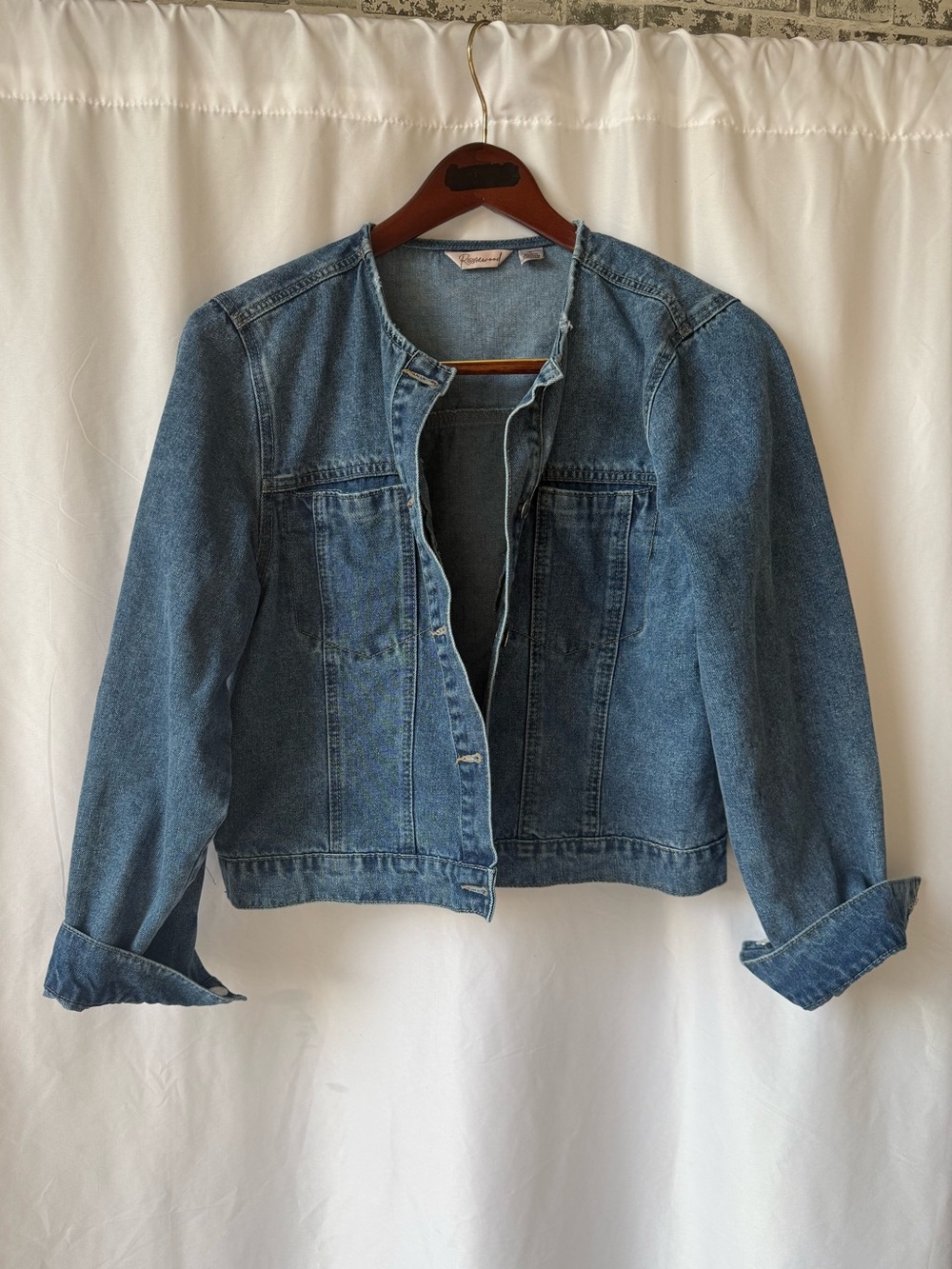 Denim Jacket - Blue Women's Collarless Jean Jacket